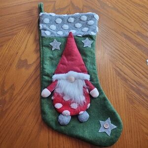 Festive Green and Red Christmas Stocking with Gnome